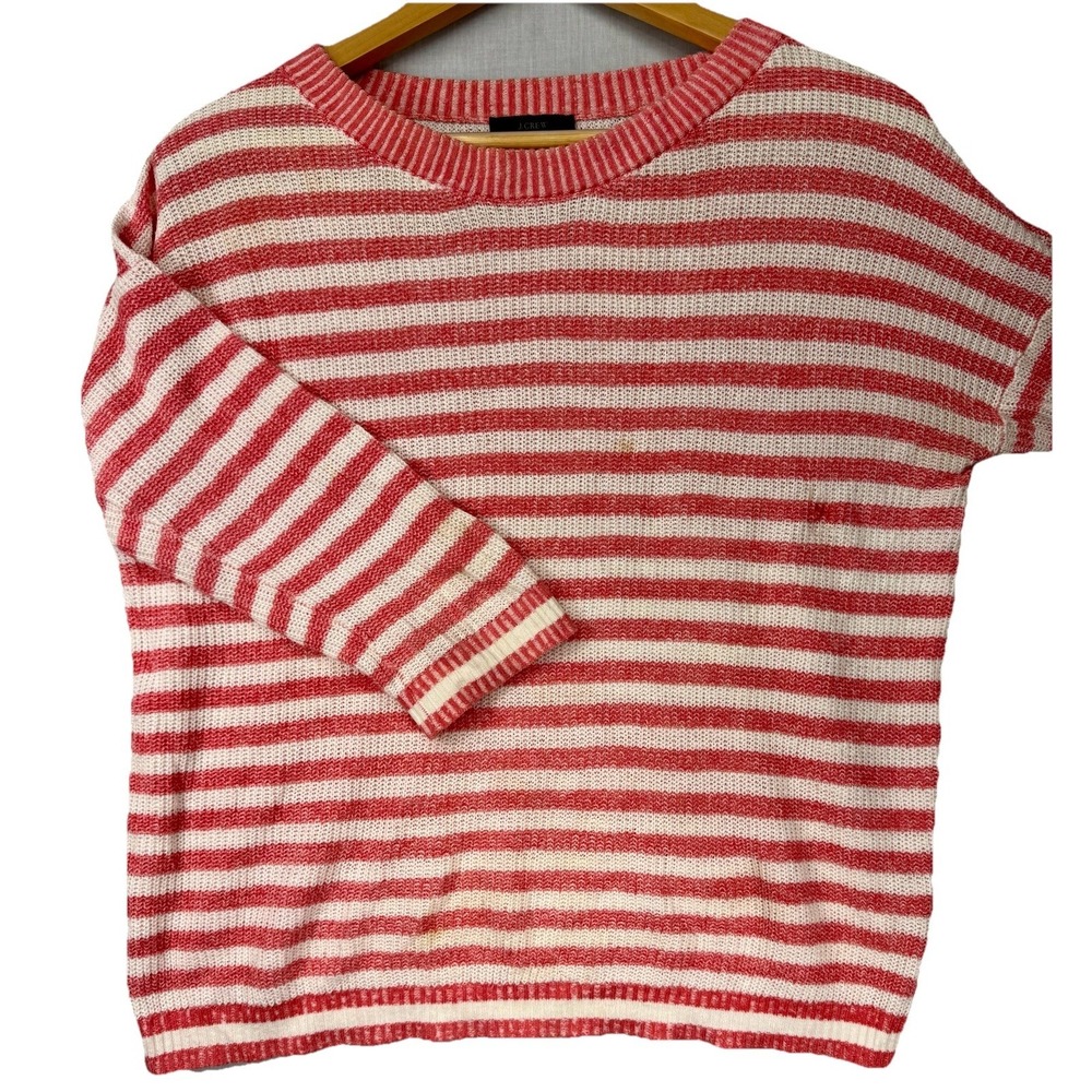 J. Crew Sweater Striped Linen Women's XS Nautical Beach Coral‎ White Knit